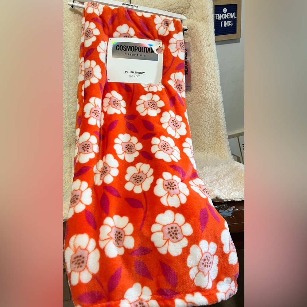 Cosmopolitan Essentials Vibrant Orange Floral Throw